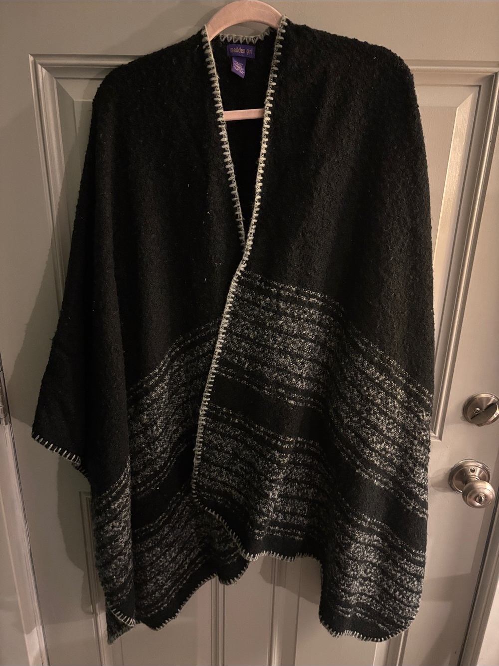 Madden Girl Black and Gray Knit Open-Front Poncho